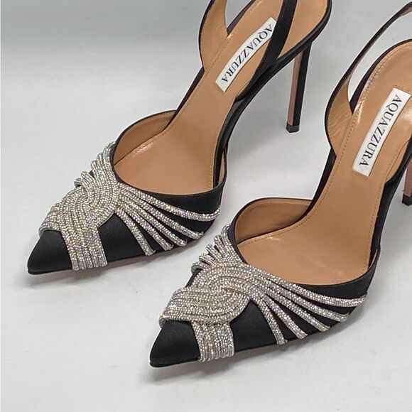 Aquazzura Gatsby Crystal-Embellished Satin Pumps size 38.5 - Picture 5 of 13